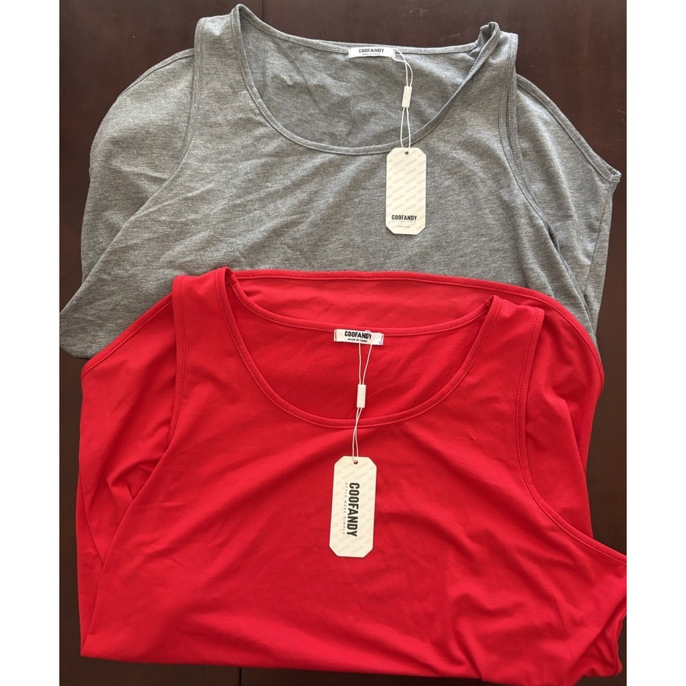Lot of 2 COOFANDY Men's Tank Tops Red Gray Sleeveless Curved Hem NWT
